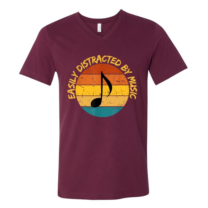 Funny Music Easily Distracted By Music Musician Music Lover V-Neck T-Shirt