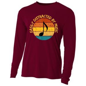 Funny Music Easily Distracted By Music Musician Music Lover Cooling Performance Long Sleeve Crew