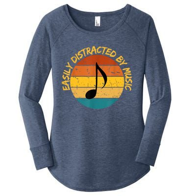 Funny Music Easily Distracted By Music Musician Music Lover Women's Perfect Tri Tunic Long Sleeve Shirt