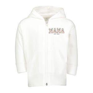 Floral Mama Est 2024 Promoted To Mommy 2024 For MotherS Day Toddler Zip Fleece Hoodie