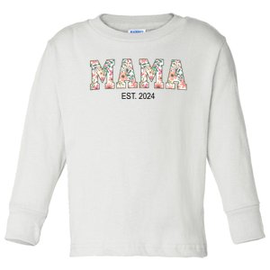 Floral Mama Est 2024 Promoted To Mommy 2024 For MotherS Day Toddler Long Sleeve Shirt