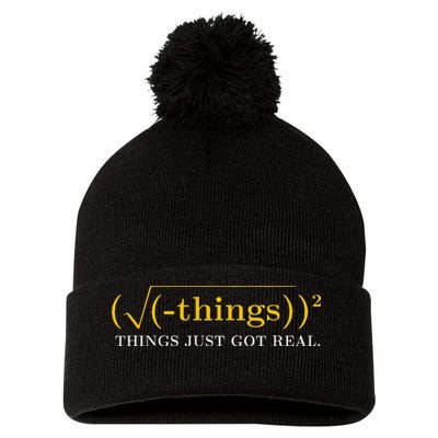 Funny Math Equation Things Just Got Real Saying Pom Pom 12in Knit Beanie