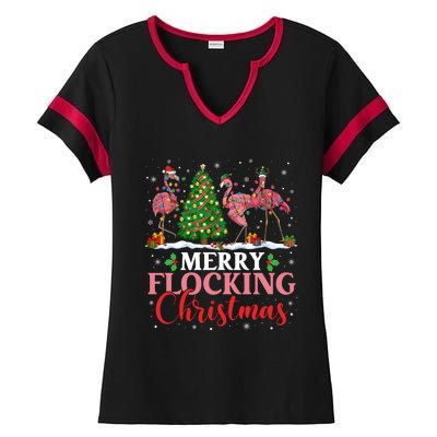 Flamingo Merry Flocking Christmas Funny Xmas Funny Gift Ladies Halftime Notch Neck Tee