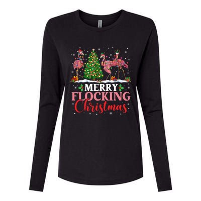 Flamingo Merry Flocking Christmas Funny Xmas Funny Gift Womens Cotton Relaxed Long Sleeve T-Shirt