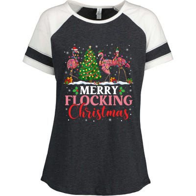 Flamingo Merry Flocking Christmas Funny Xmas Funny Gift Enza Ladies Jersey Colorblock Tee