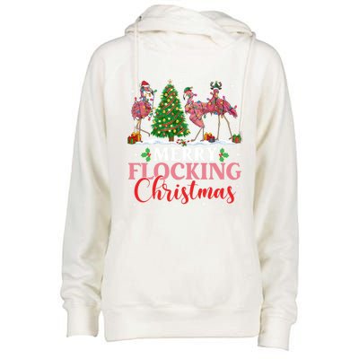 Flamingo Merry Flocking Christmas Funny Xmas Funny Gift Womens Funnel Neck Pullover Hood