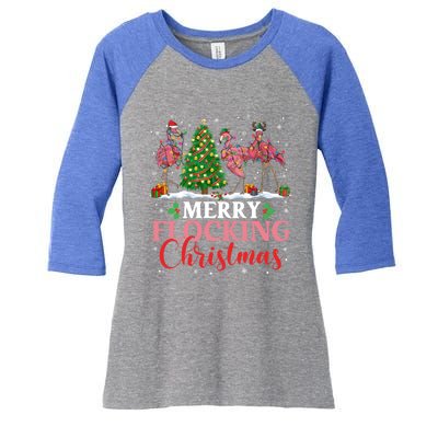 Flamingo Merry Flocking Christmas Funny Xmas Funny Gift Women's Tri-Blend 3/4-Sleeve Raglan Shirt