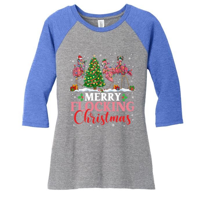 Flamingo Merry Flocking Christmas Funny Xmas Funny Gift Women's Tri-Blend 3/4-Sleeve Raglan Shirt