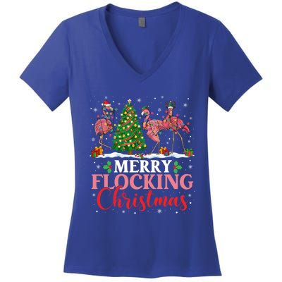 Flamingo Merry Flocking Christmas Funny Xmas Funny Gift Women's V-Neck T-Shirt