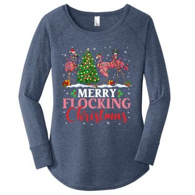 Flamingo Merry Flocking Christmas Funny Xmas Funny Gift Women's Perfect Tri Tunic Long Sleeve Shirt