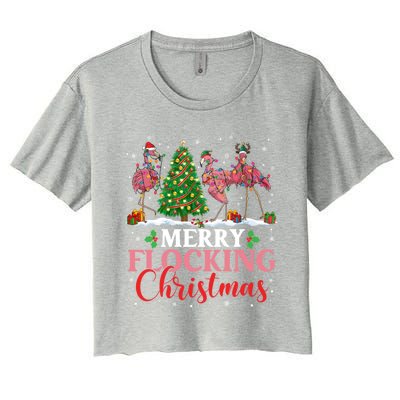 Flamingo Merry Flocking Christmas Funny Xmas Funny Gift Women's Crop Top Tee