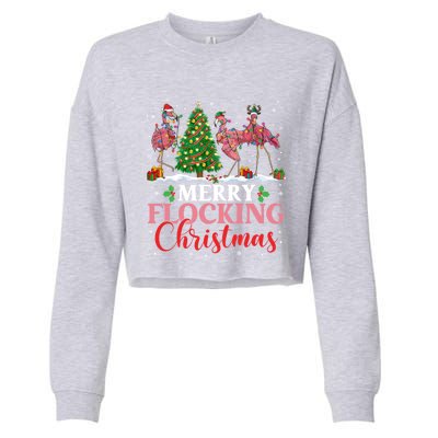 Flamingo Merry Flocking Christmas Funny Xmas Funny Gift Cropped Pullover Crew