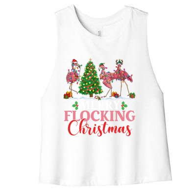 Flamingo Merry Flocking Christmas Funny Xmas Funny Gift Women's Racerback Cropped Tank