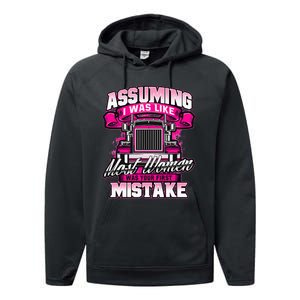 First Mistake Female Semi Truck Driver Trucker Trucking Performance Fleece Hoodie