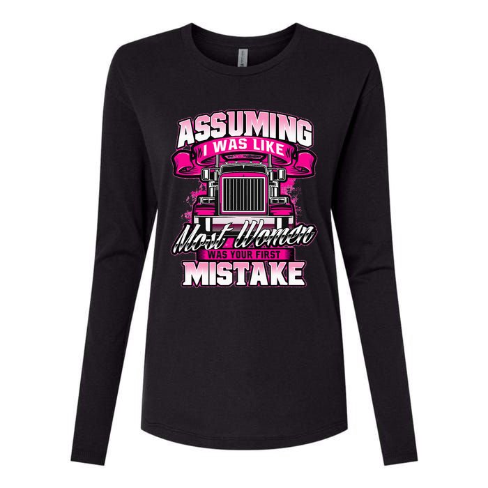 First Mistake Female Semi Truck Driver Trucker Trucking Womens Cotton Relaxed Long Sleeve T-Shirt