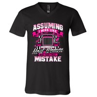 First Mistake Female Semi Truck Driver Trucker Trucking V-Neck T-Shirt