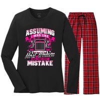 First Mistake Female Semi Truck Driver Trucker Trucking Women's Long Sleeve Flannel Pajama Set 