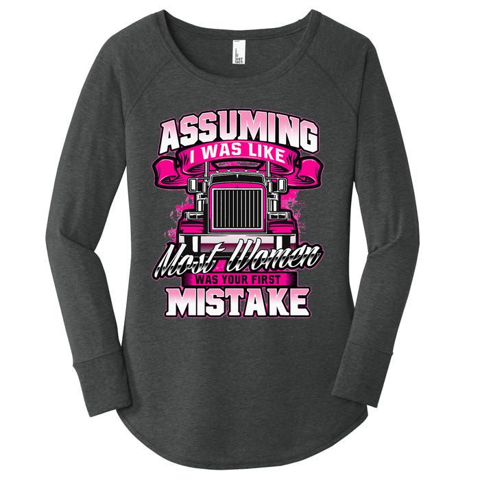 First Mistake Female Semi Truck Driver Trucker Trucking Women's Perfect Tri Tunic Long Sleeve Shirt