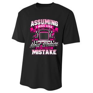 First Mistake Female Semi Truck Driver Trucker Trucking Performance Sprint T-Shirt