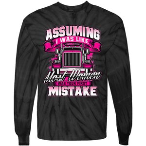 First Mistake Female Semi Truck Driver Trucker Trucking Tie-Dye Long Sleeve Shirt