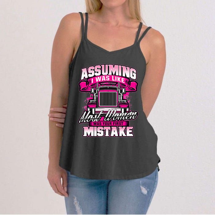 First Mistake Female Semi Truck Driver Trucker Trucking Women's Strappy Tank