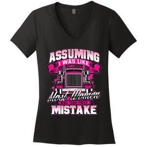 First Mistake Female Semi Truck Driver Trucker Trucking Women's V-Neck T-Shirt