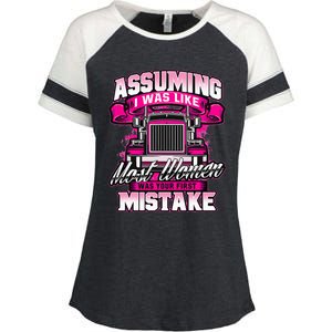 First Mistake Female Semi Truck Driver Trucker Trucking Enza Ladies Jersey Colorblock Tee