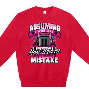 First Mistake Female Semi Truck Driver Trucker Trucking Premium Crewneck Sweatshirt