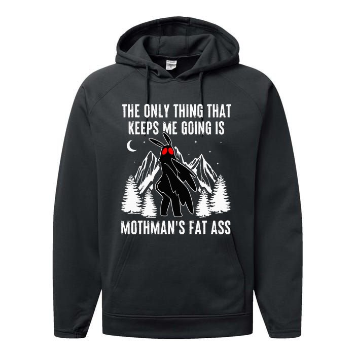 Funny Mothman Fat Ass Vintage Cryptid Performance Fleece Hoodie