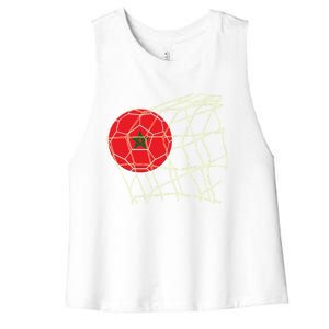 Funny Morocco Flag Retro Soccer Lover Football Fan Funny Gift Women's Racerback Cropped Tank