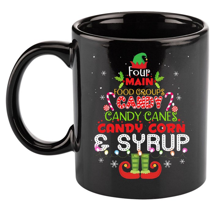 Four Main Food Groups Elf Buddy Christmas Pajama  11oz C Handle Ceramic Mug