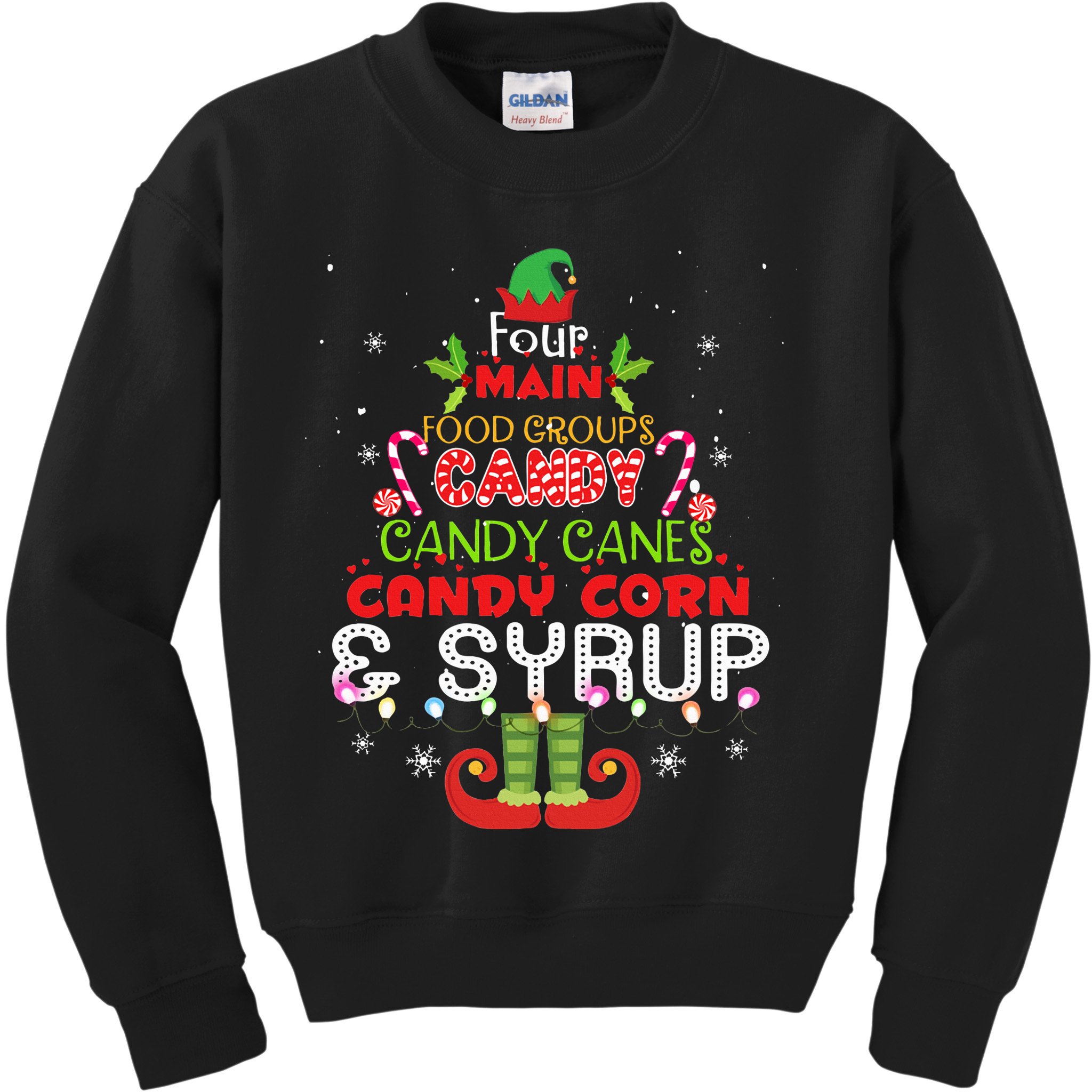 Four Main Food Groups Elf Buddy Christmas Pajama  Kids Sweatshirt