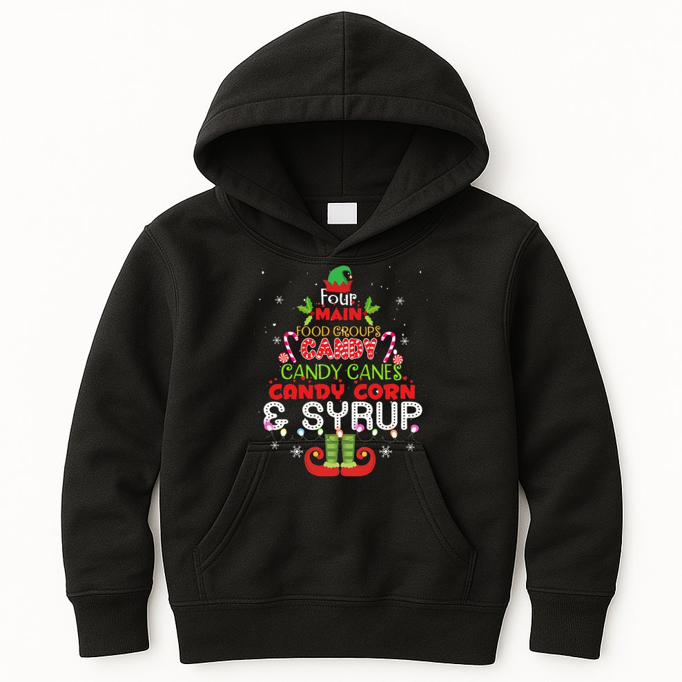 Four Main Food Groups Elf Buddy Christmas Pajama  Kids Hoodie