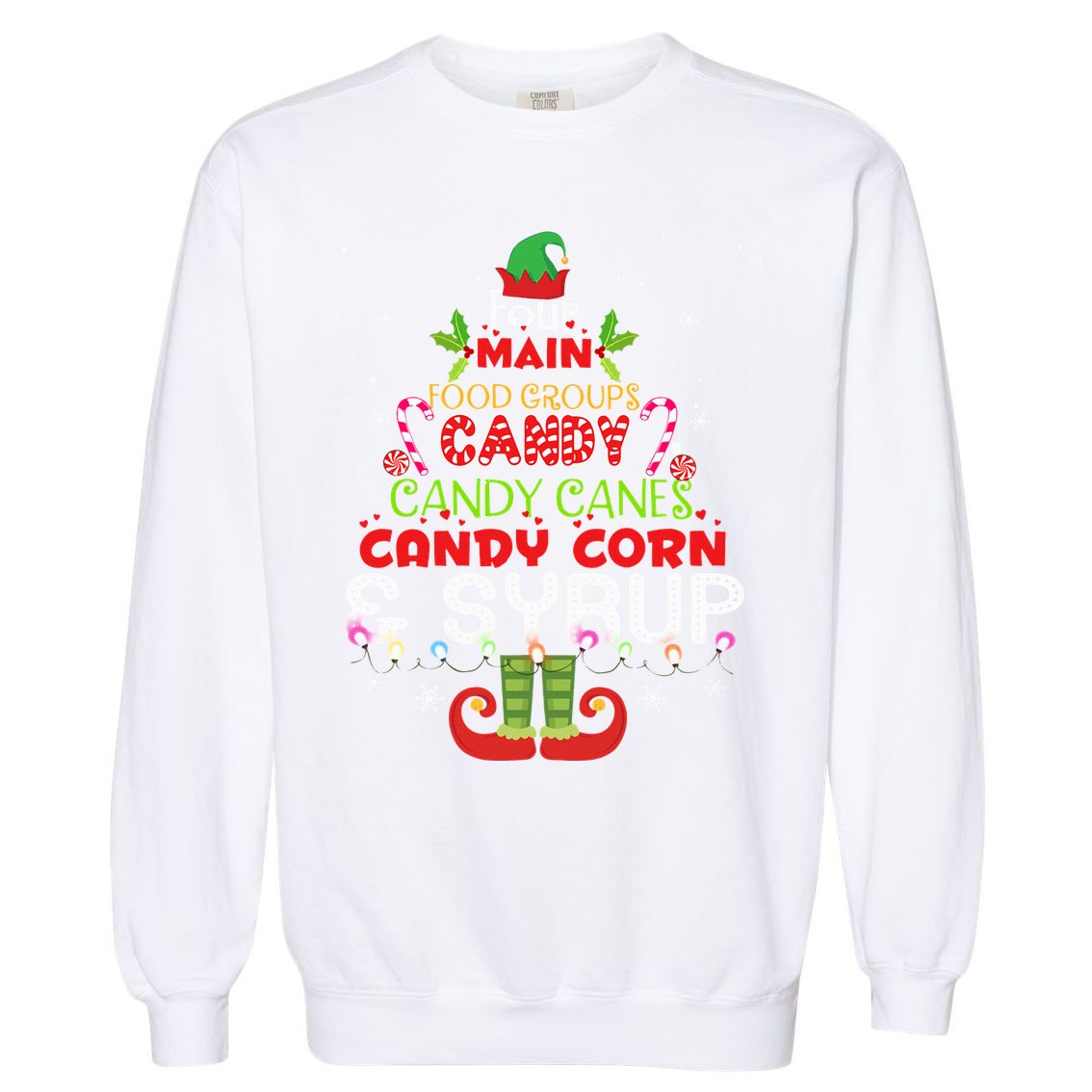 Four Main Food Groups Elf Buddy Christmas Pajama  Garment-Dyed Sweatshirt