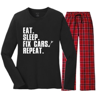 Funny Mechanic For Dad Auto Garage Automobile Car Lover Women's Long Sleeve Flannel Pajama Set 