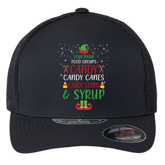 Four Main Food Groups Candy Canes Candy Corns Syrup Elf Flexfit Unipanel Trucker Cap