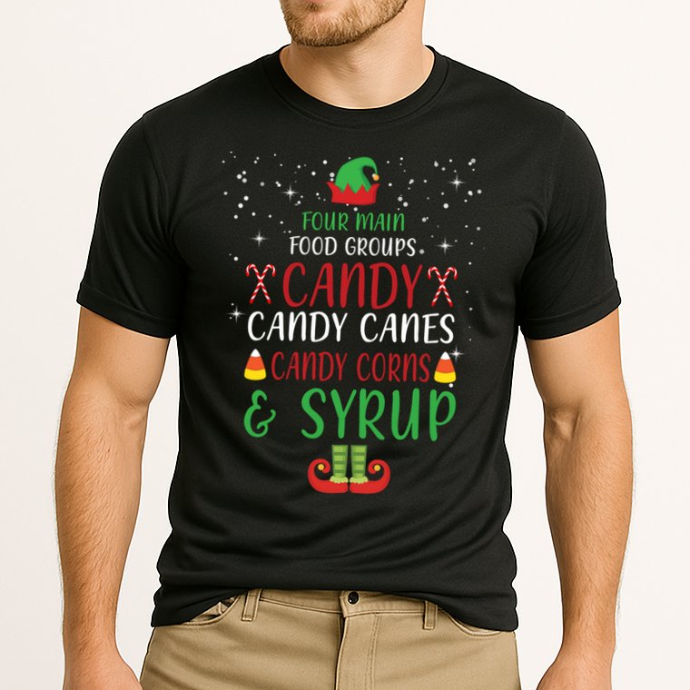 Four Main Food Groups Candy Canes Candy Corns Syrup Elf Performance Shirt