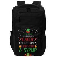 Four Main Food Groups Candy Canes Candy Corns Syrup Elf Impact Tech Backpack