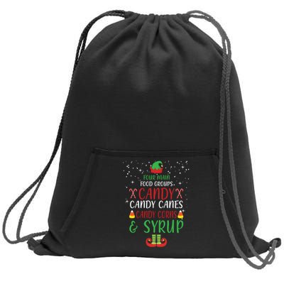 Four Main Food Groups Candy Canes Candy Corns Syrup Elf Sweatshirt Cinch Pack Bag