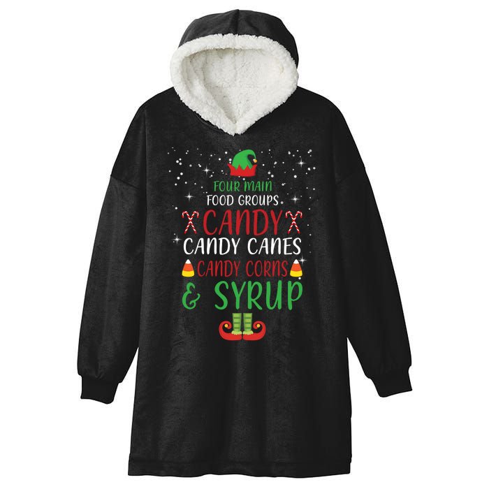 Four Main Food Groups Candy Canes Candy Corns Syrup Elf Hooded Wearable Blanket