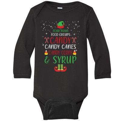 Four Main Food Groups Candy Canes Candy Corns Syrup Elf Baby Long Sleeve Bodysuit