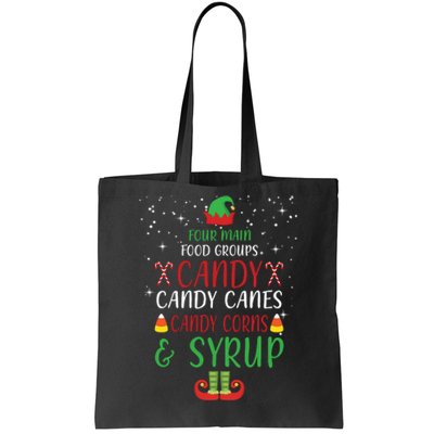 Four Main Food Groups Candy Canes Candy Corns Syrup Elf Tote Bag