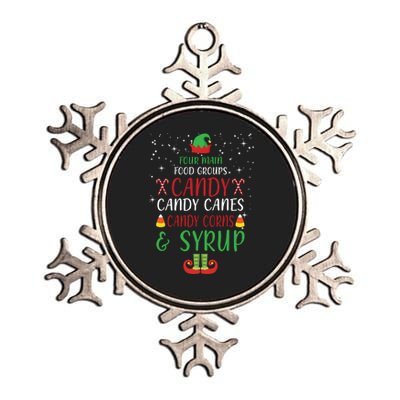 Four Main Food Groups Candy Canes Candy Corns Syrup Elf Metallic Star Ornament