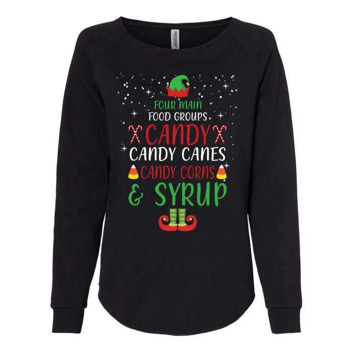 Four Main Food Groups Candy Canes Candy Corns Syrup Elf Womens California Wash Sweatshirt