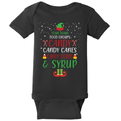 Four Main Food Groups Candy Canes Candy Corns Syrup Elf Baby Bodysuit