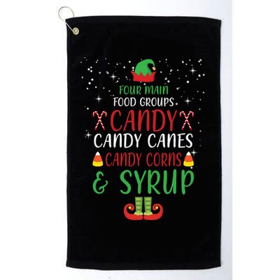 Four Main Food Groups Candy Canes Candy Corns Syrup Elf Golf Towel