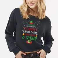 Four Main Food Groups Candy Canes Candy Corns Syrup Elf Cropped Pullover Crew