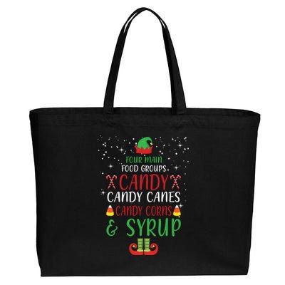 Four Main Food Groups Candy Canes Candy Corns Syrup Elf Cotton Canvas Jumbo Tote