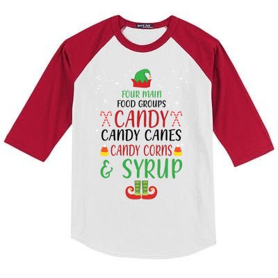 Four Main Food Groups Candy Canes Candy Corns Syrup Elf Kids Colorblock Raglan Jersey