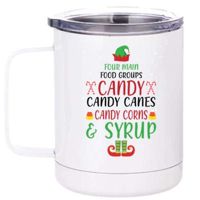 Four Main Food Groups Candy Canes Candy Corns Syrup Elf 12 oz Stainless Steel Tumbler Cup